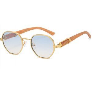 Men Sunglasses Hip Hop Gold Blue Lens  Aviator Style Fashion Retro Shades Lentes